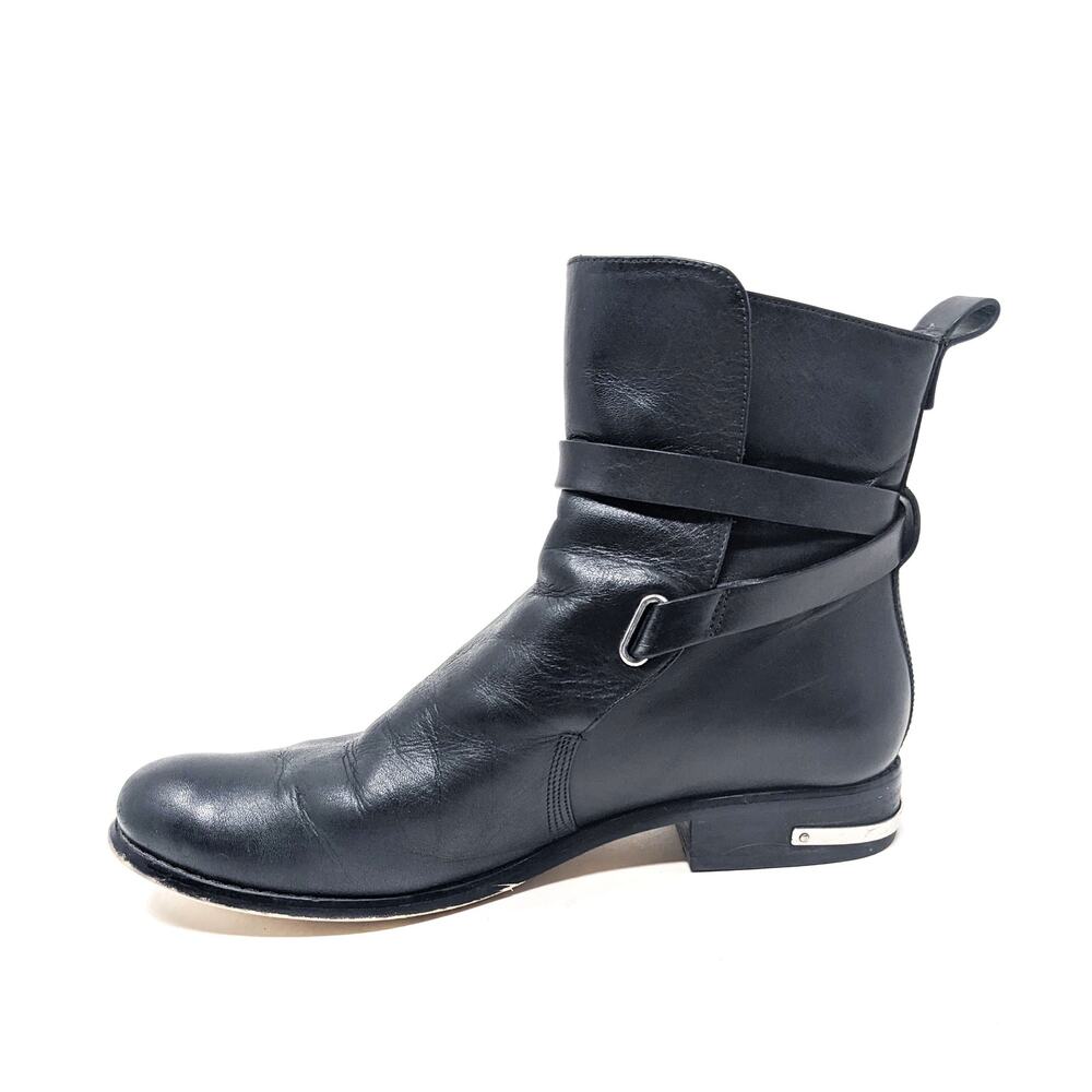 Michael Kors Shoes Womens 8 Leather Boots Black Buckle Ankle Booties Moto - Picture 3 of 9